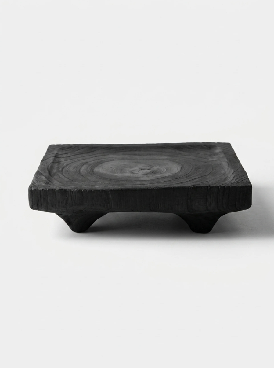 Kolad charred wood tray with rich charcoal finish and visible grain