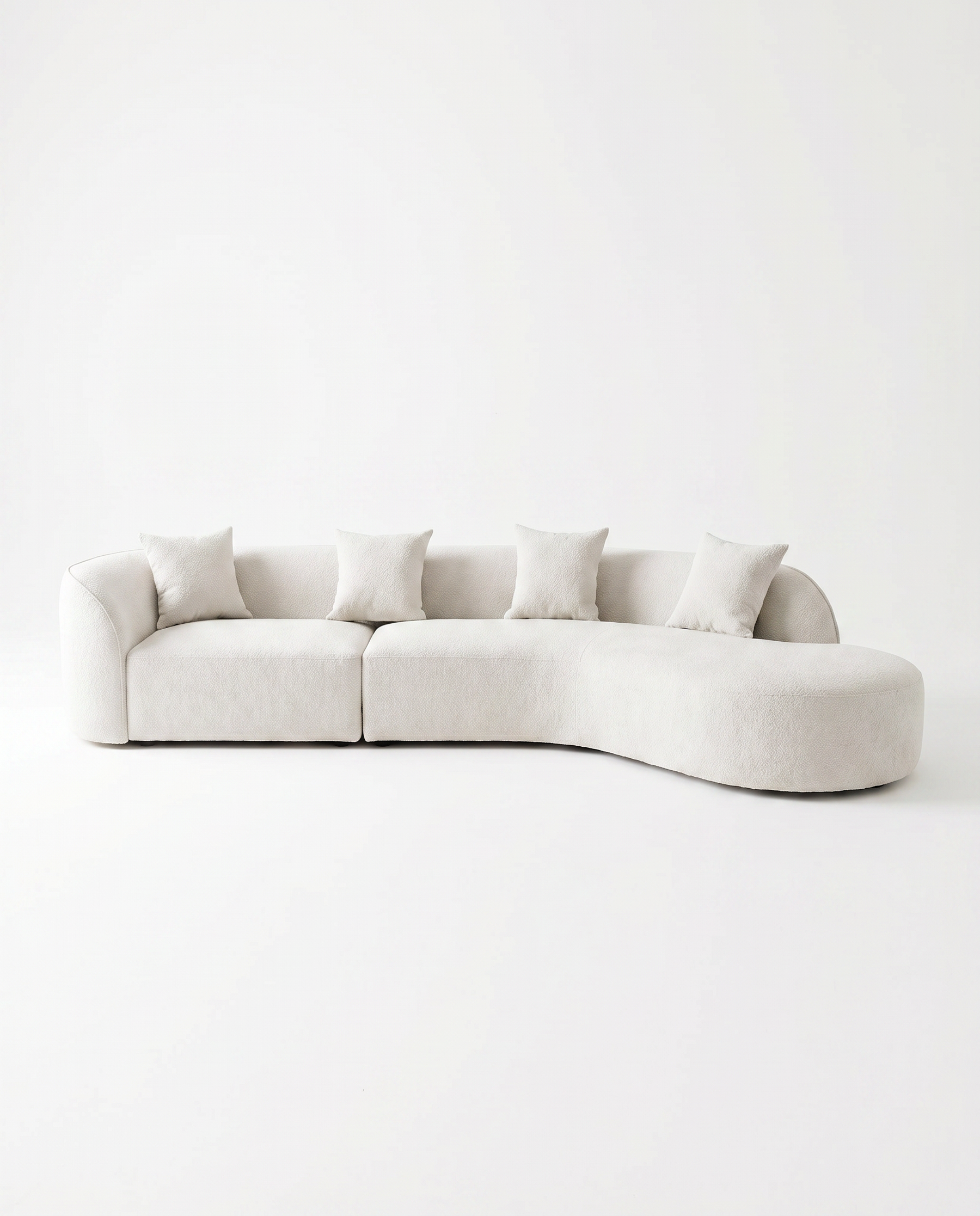 Koln Curved Sofa in Frosted Bone, frosted technical fabric with solid wood frame