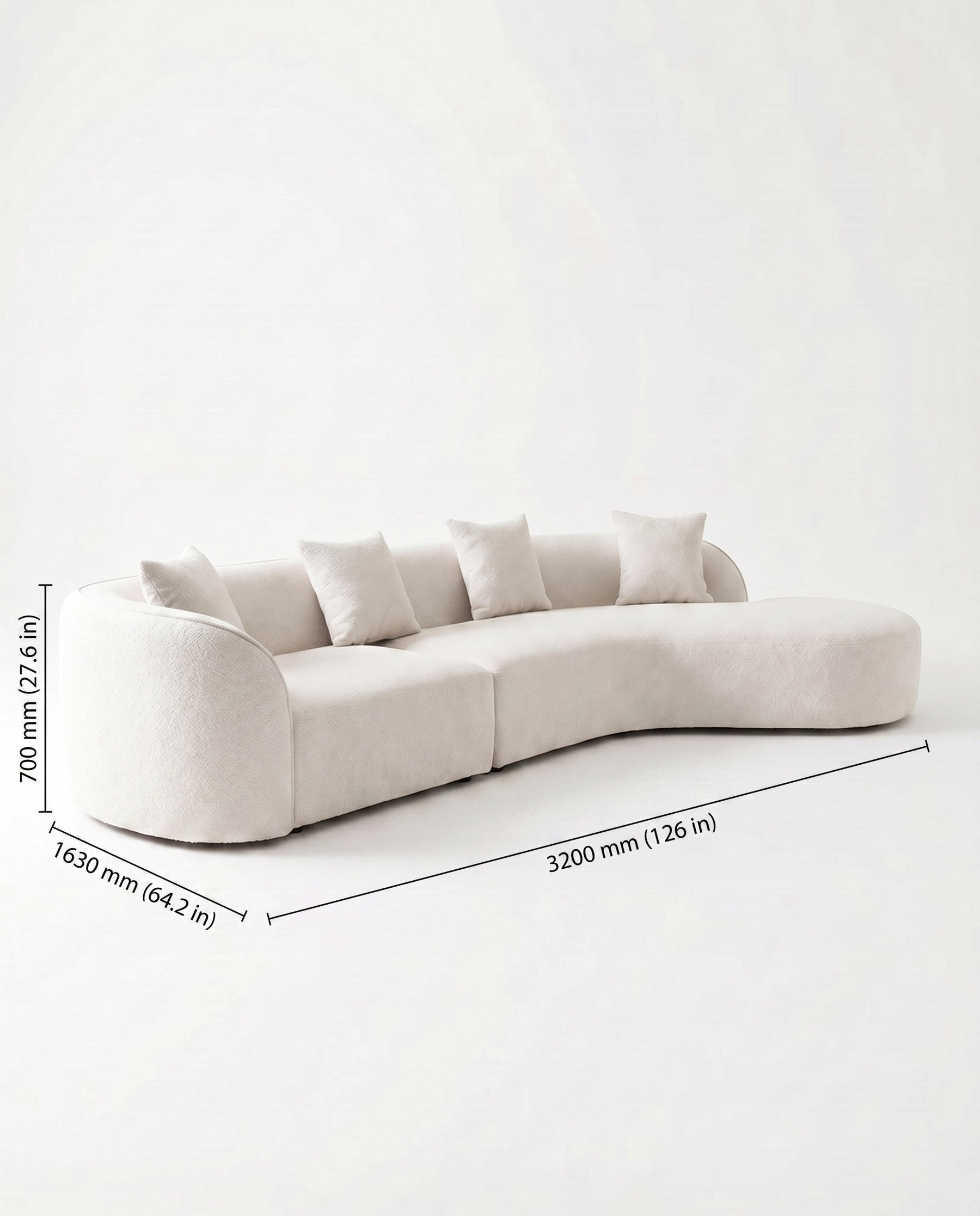 Koln Curved Sofa, dimensions diagram