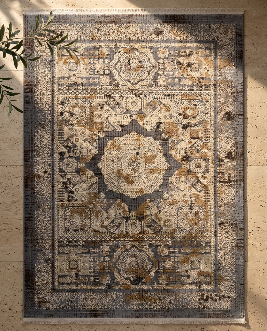 Kors Distressed Heritage Rug in Antique Ardoise, alternate view of intricate pattern
