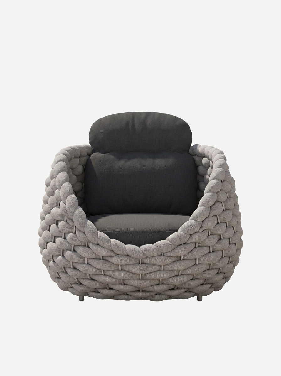 Kova Cocoon Armchair, outdoor cocoon armchair with welded metal frame and woven cord