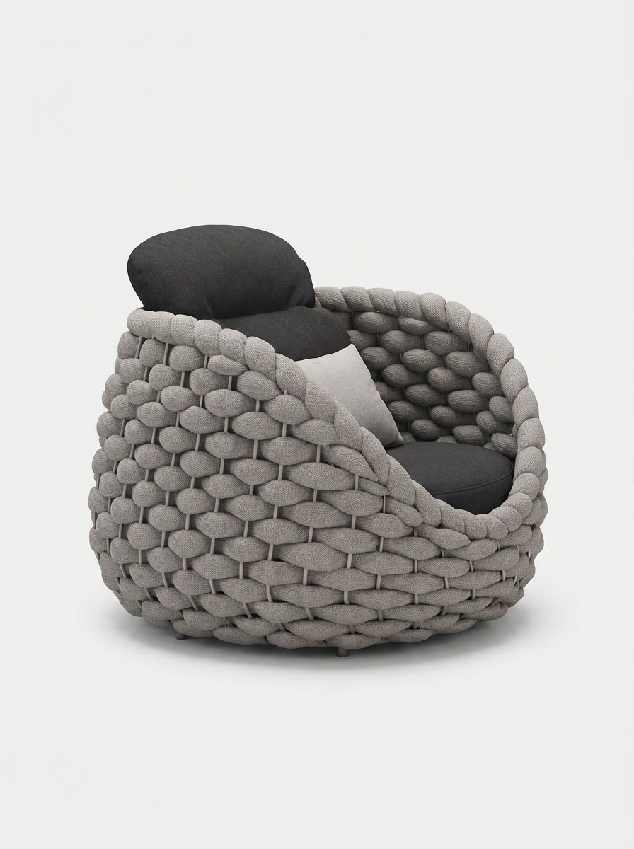 Kova Cocoon Armchair, welded metal frame detail