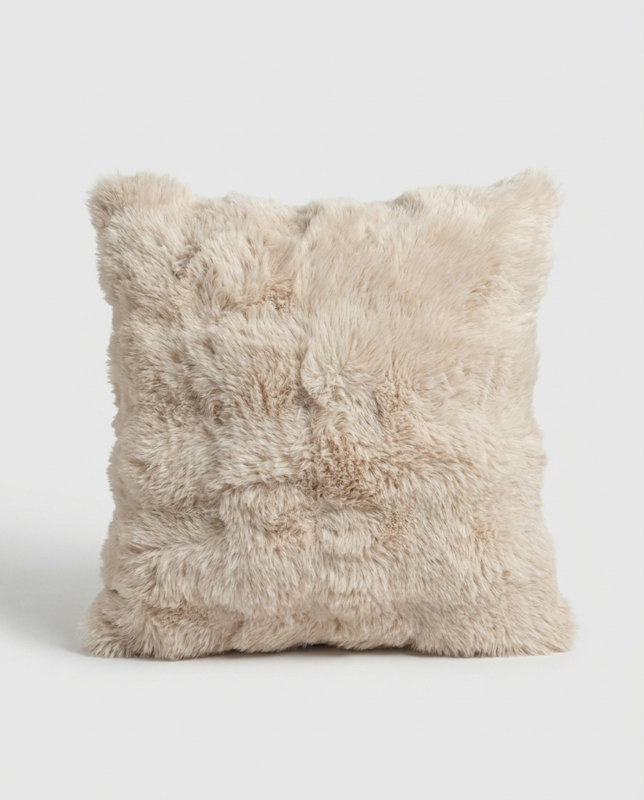 Lova Faux Fur Pillow in Dune Mist, deep imitation rabbit fur throw pillow