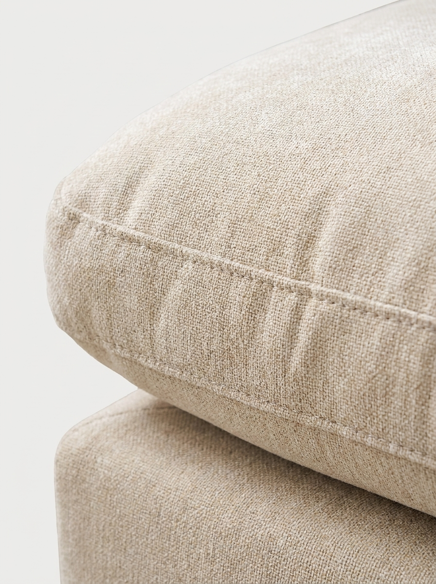 Lugn sectional sofa, close-up of cushion filling and seams