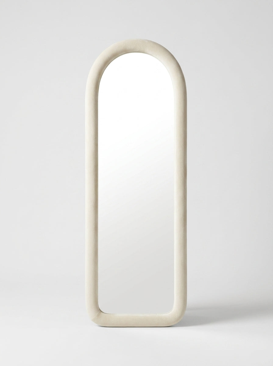 Luna Wall Mirror, Cream Canvas velour upholstered frame wall mirror