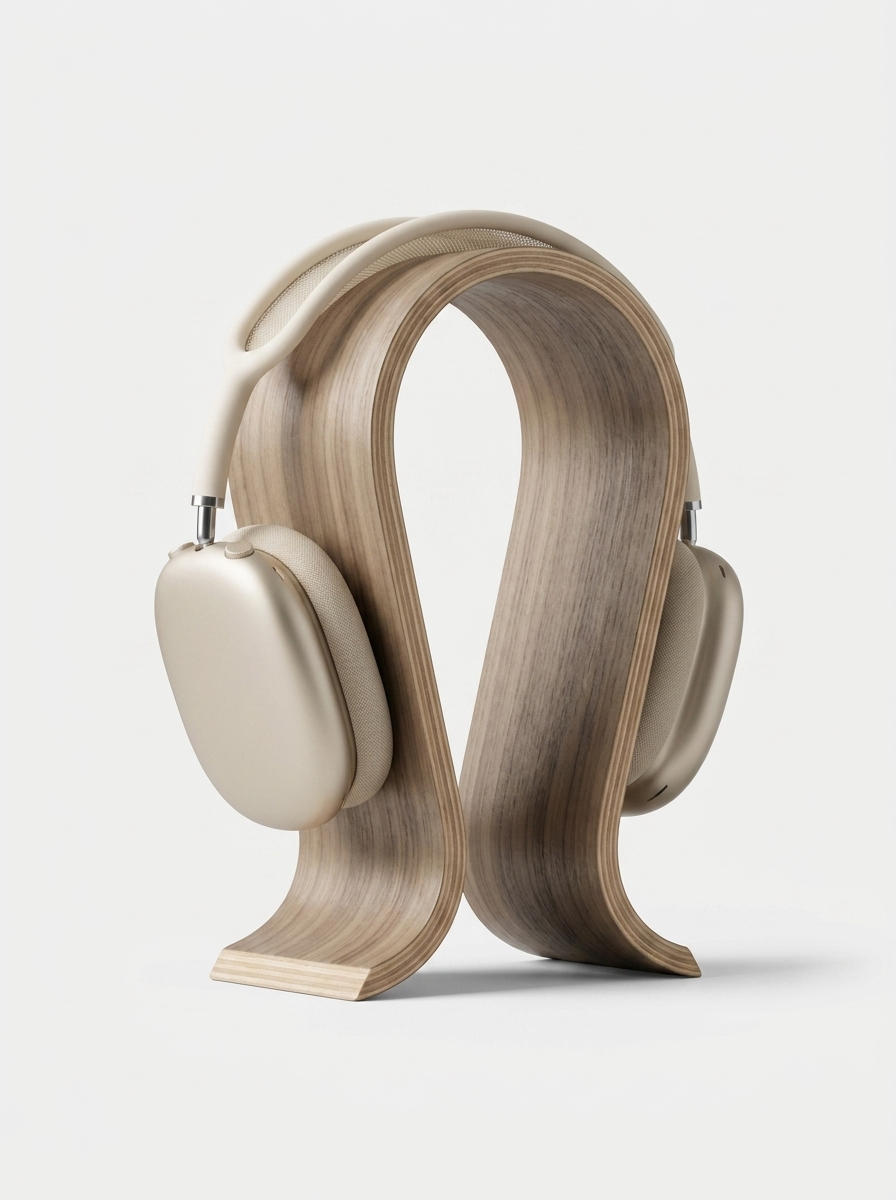 Lydstod Headphone Stand, solid wood headphone stand with sculptural curved arch