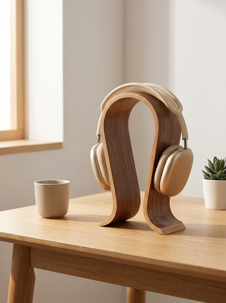 Lydstod Headphone Stand, solid wood headphone stand, alternate angle