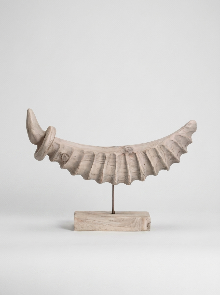 Lysa wooden sculpture in solid peach wood with crescent silhouette