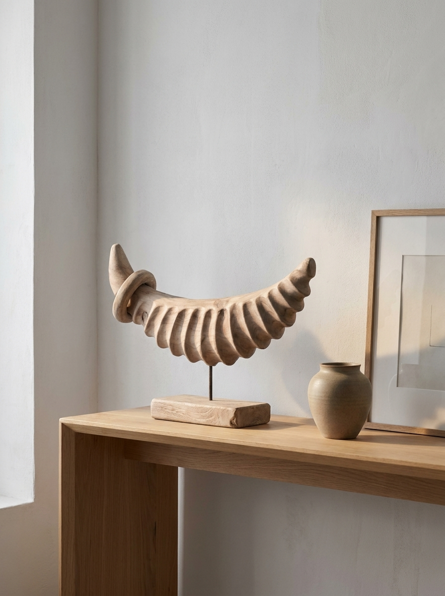 Lysa wooden sculpture, detail view of peach wood grain