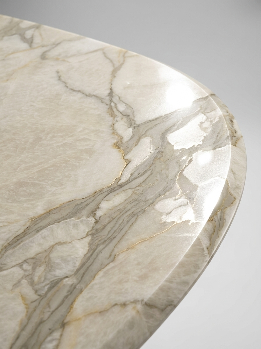 Close-up of a marble surface with beige and gray patterns on a gray background