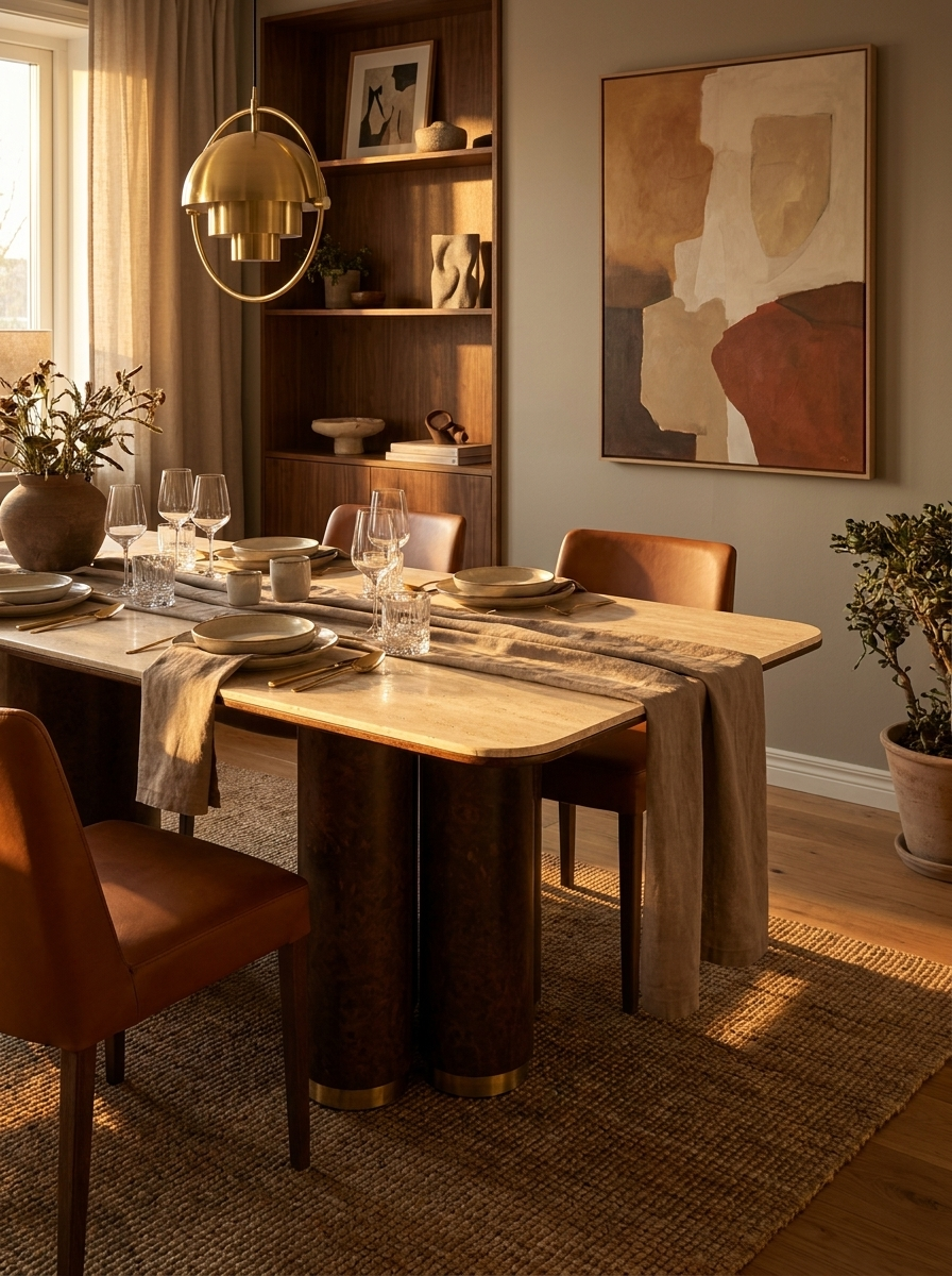 Matstuga dining table, detail view of elm burl veneer