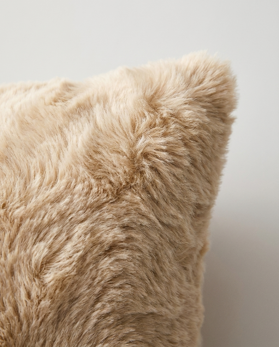 Mira Faux Fur Pillow in Sahara Dune, close-up detail of faux fur texture