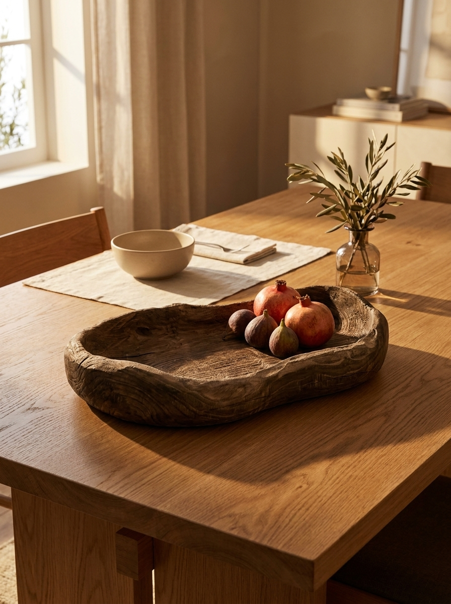 Mjol wooden tray, detail view of chestnut wood grain