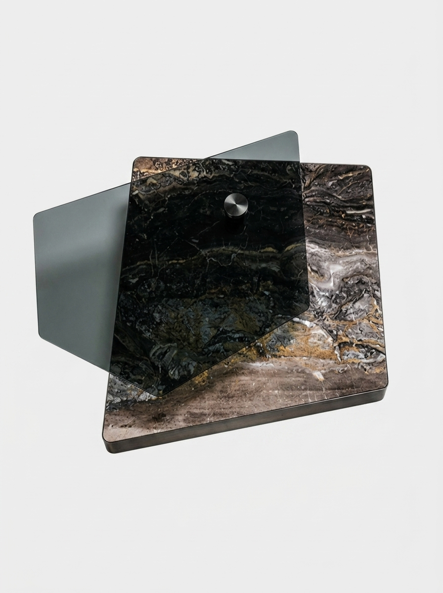 Mjoln Coffee Table, gunmetal steel base detail