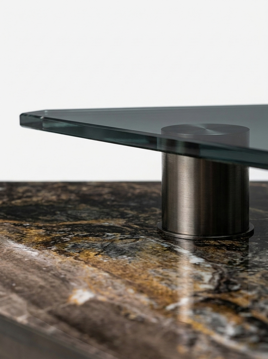 Mjoln Coffee Table, coffee table with reconstructed marble base, angled view