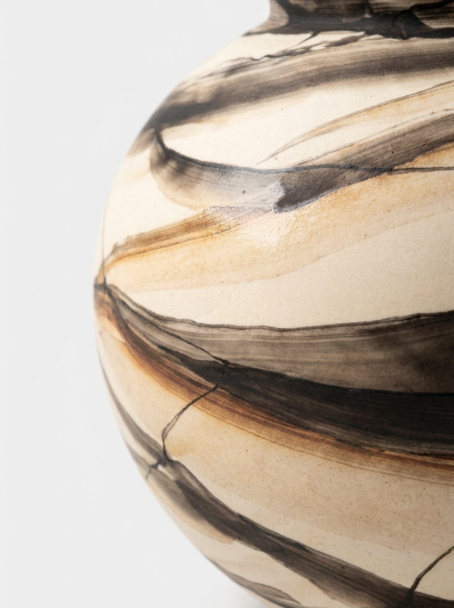 Myra Vase, hand-painted marbled ceramic vase, close-up detail