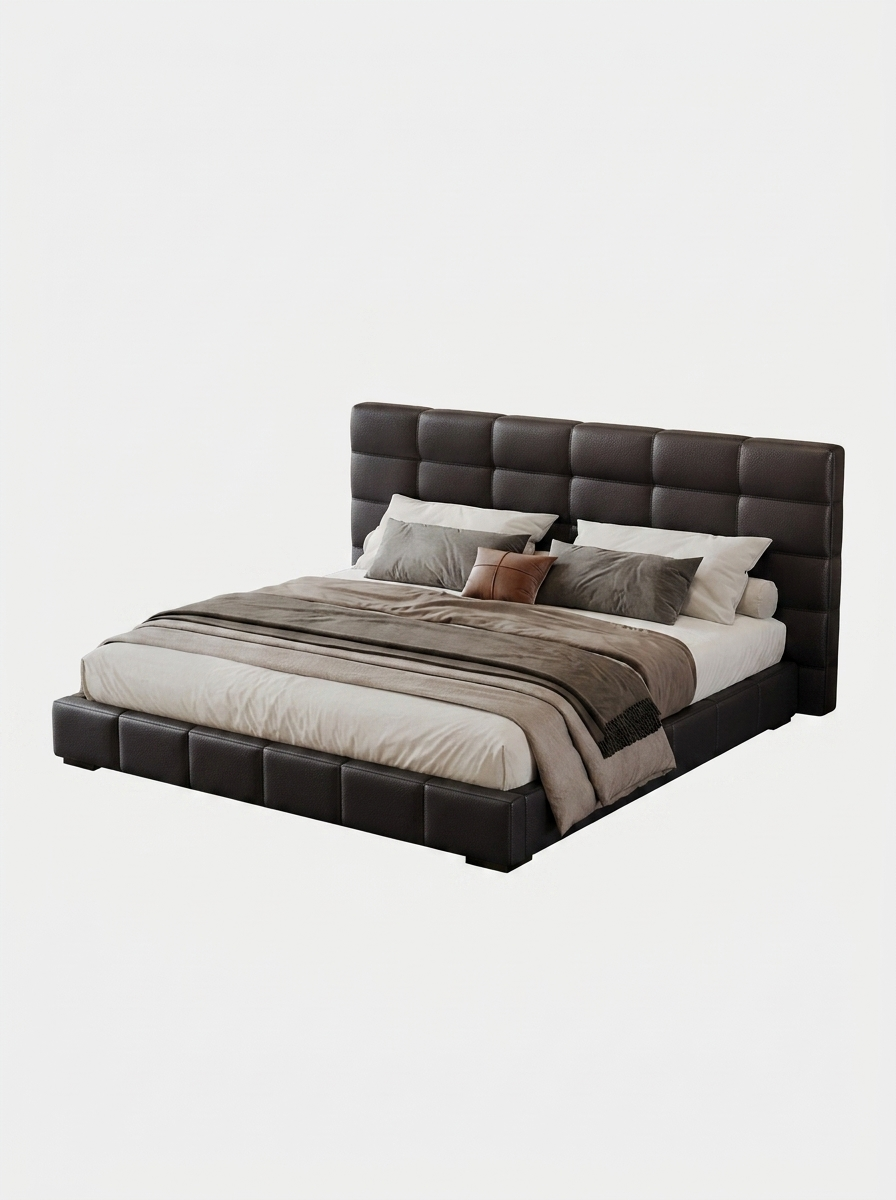Natt Bed, Italian leather bed, front view