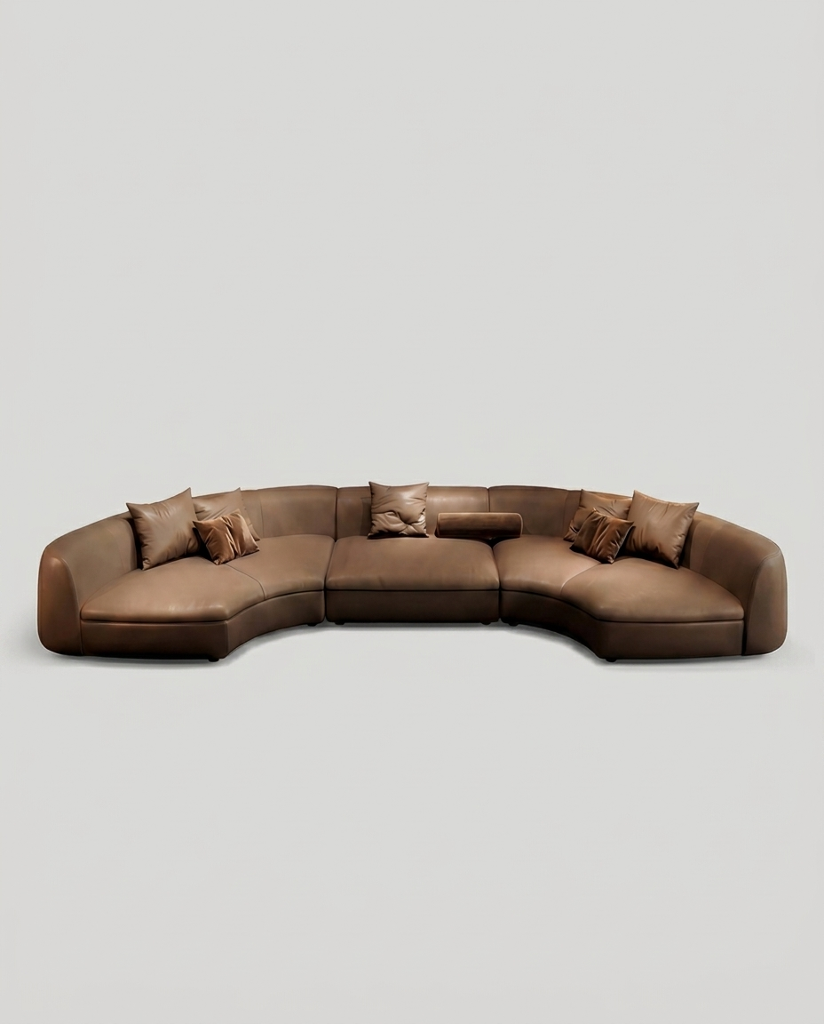 Nohr Curved Sofa in Desert Skin, top grain leather sectional
