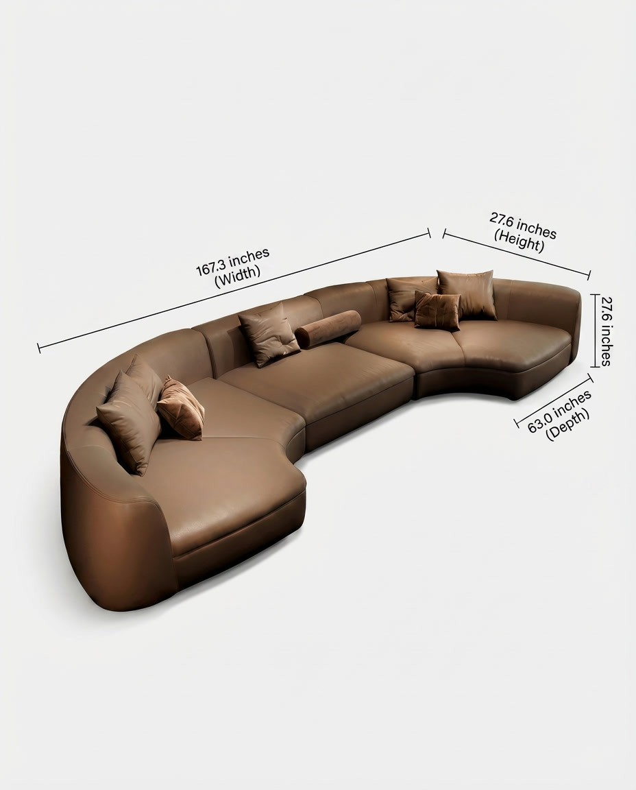 Nohr Curved Sofa, dimensions diagram