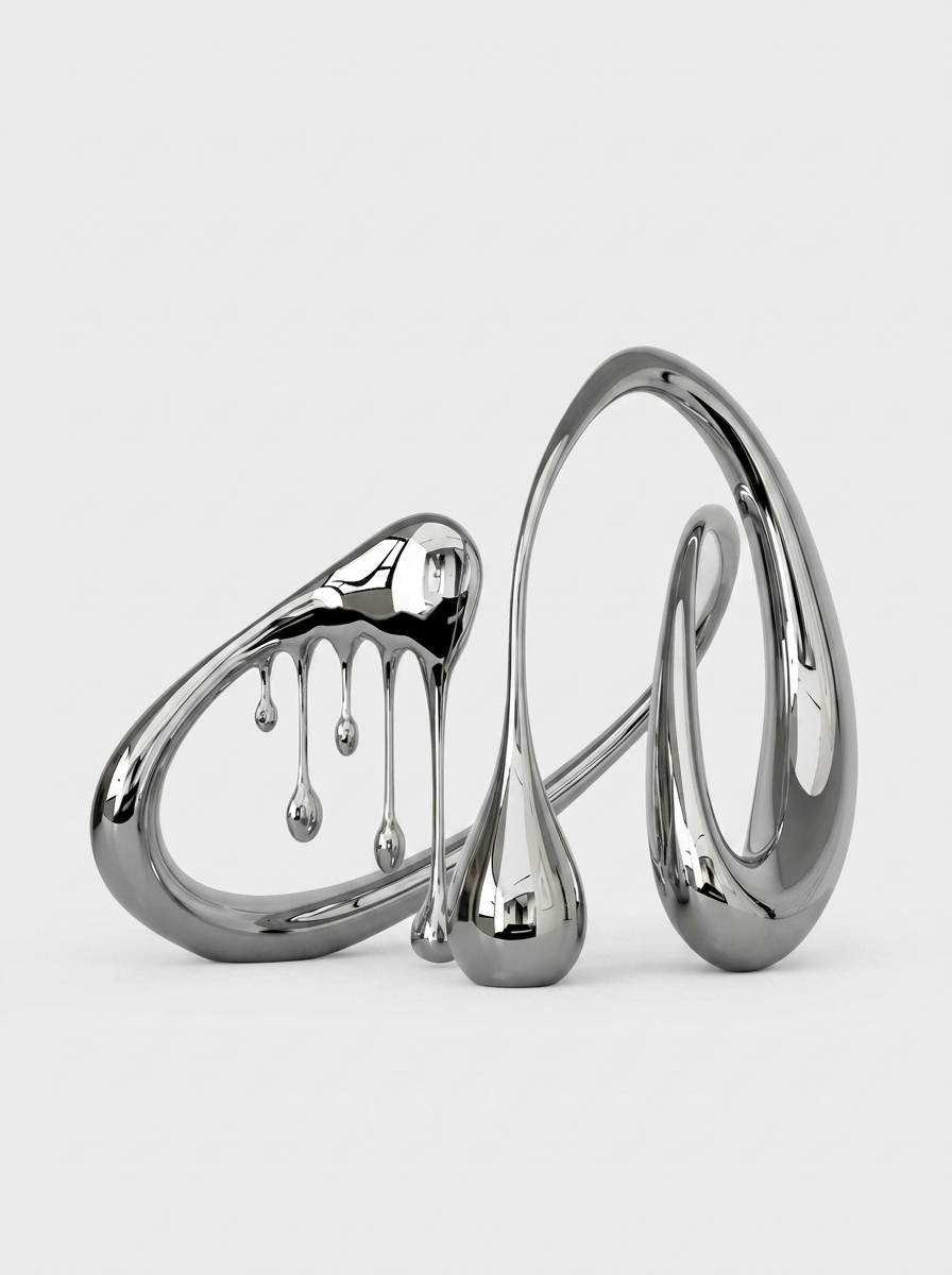 Orbe Chrome Sculpture, engineered composite sculpture with a mirror-polish finish