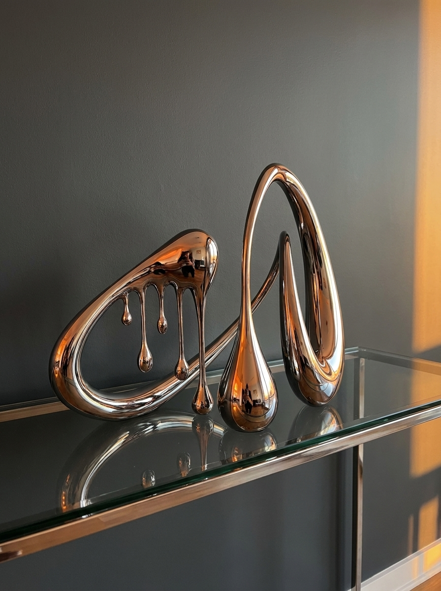 Orbe Chrome Sculpture, mirror-polish composite sculpture, alternate angle