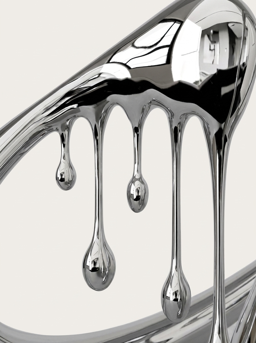Orbe Chrome Sculpture, engineered composite sculpture, close-up of mirror-polish finish