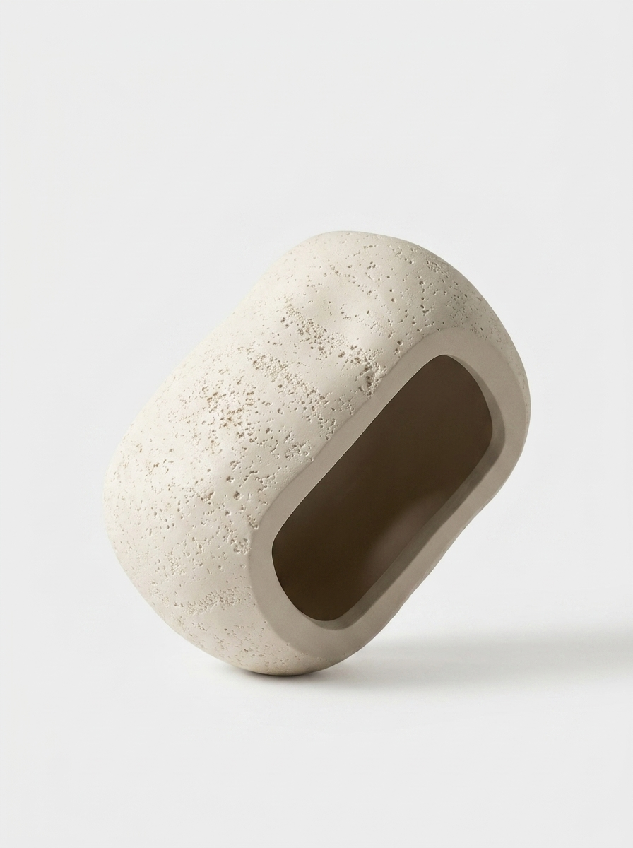Roven Tissue Box, tissue box in travertine composite, top view