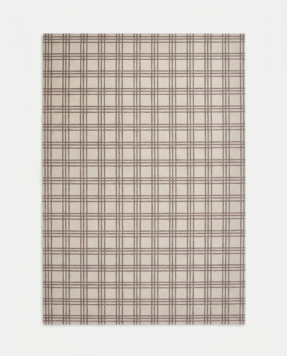 Ruta Plaid Rug in Ivory, dense bouclé plaid rug in wool, bamboo, or Tencel