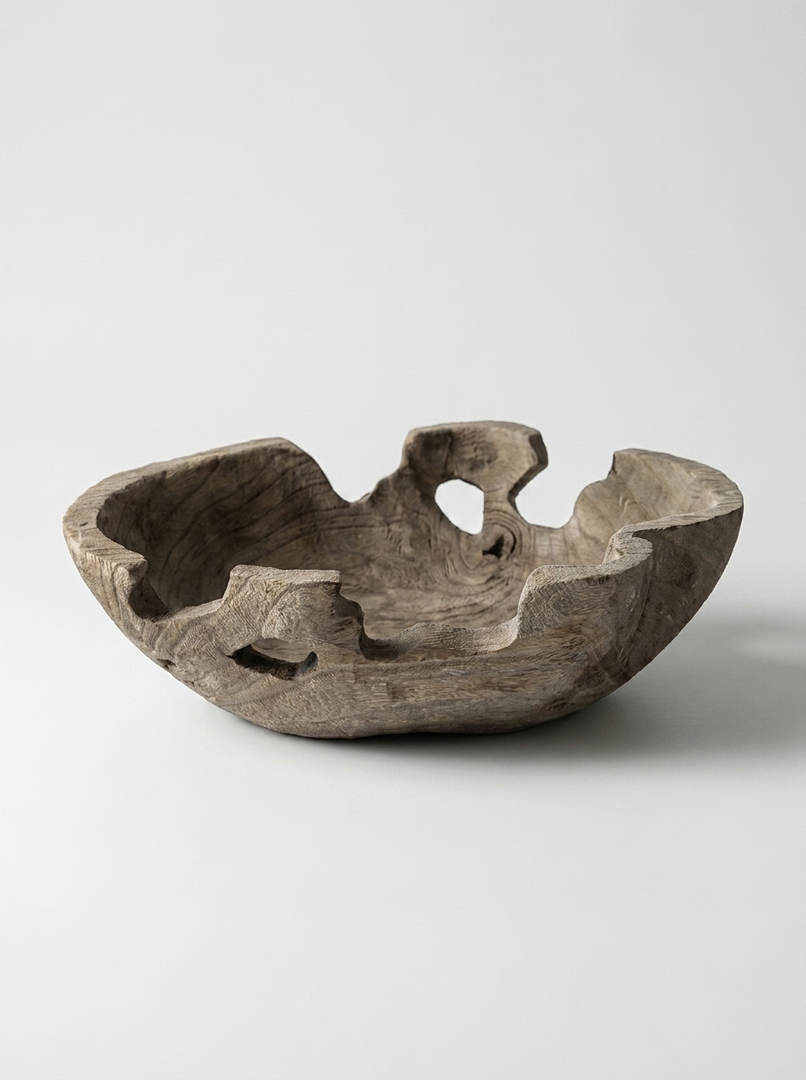 Sota wooden bowl tray in solid paulownia wood with deep carved silhouette