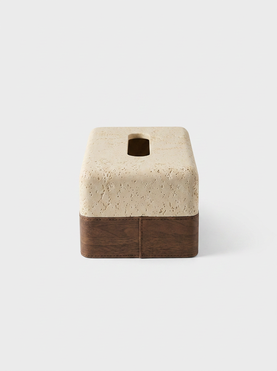 Sten Tissue Caddy, travertine composite tissue caddy, front view
