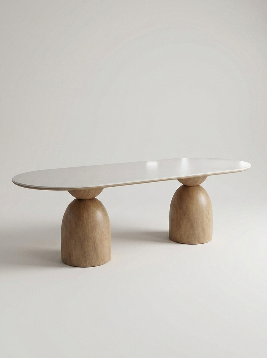 Stvord oval dining table, close-up detail of pedestal base