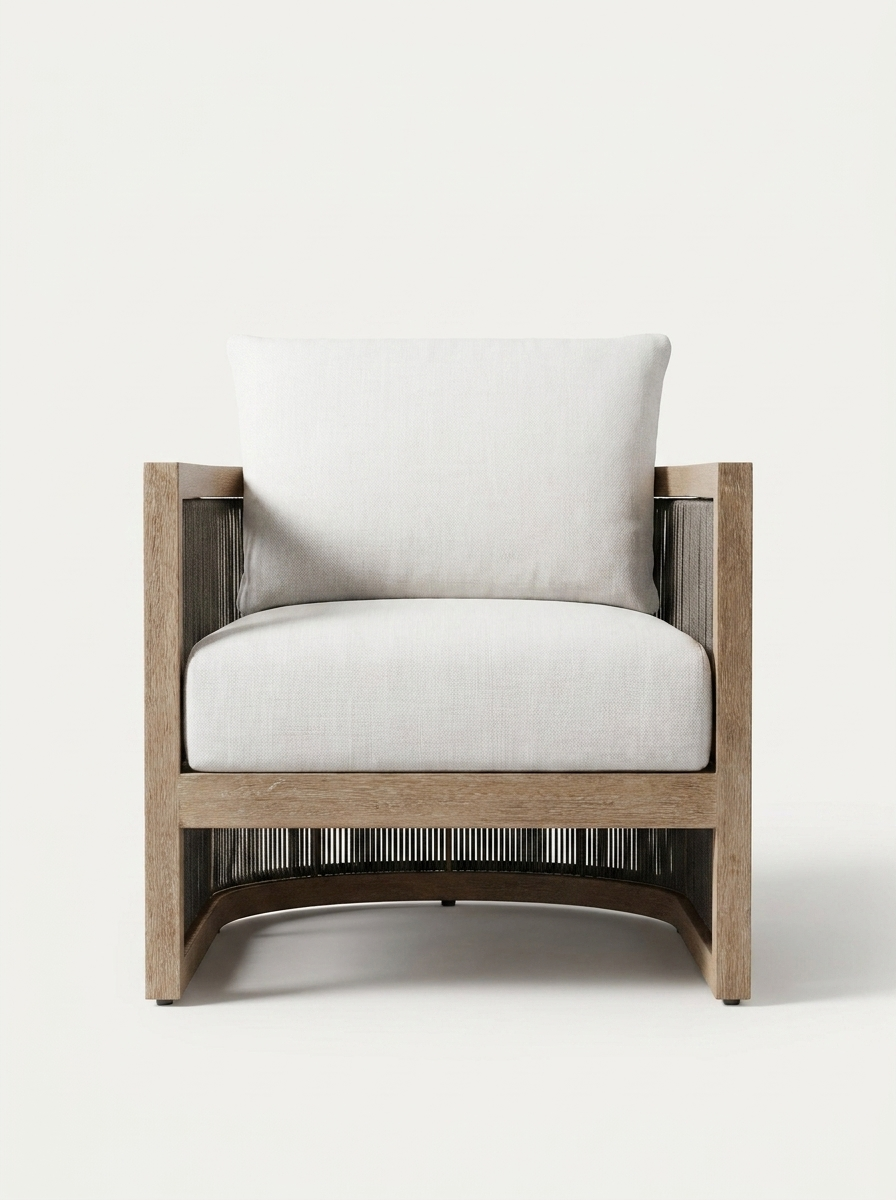 Tarn Outdoor Armchair, solid teak and woven synthetic rope armchair