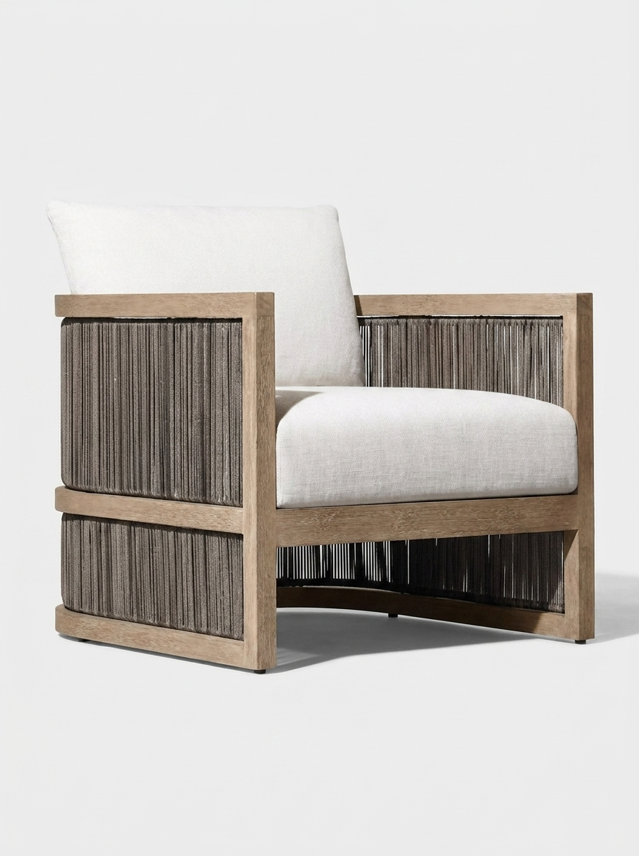 Tarn Outdoor Armchair, solid teak and woven synthetic rope armchair, alternate view