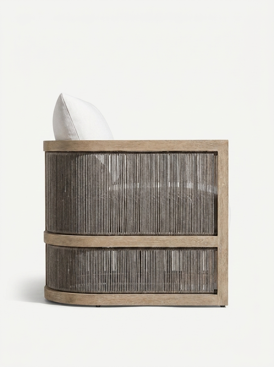 Tarn Outdoor Armchair, solid teak and woven synthetic rope armchair, alternate view
