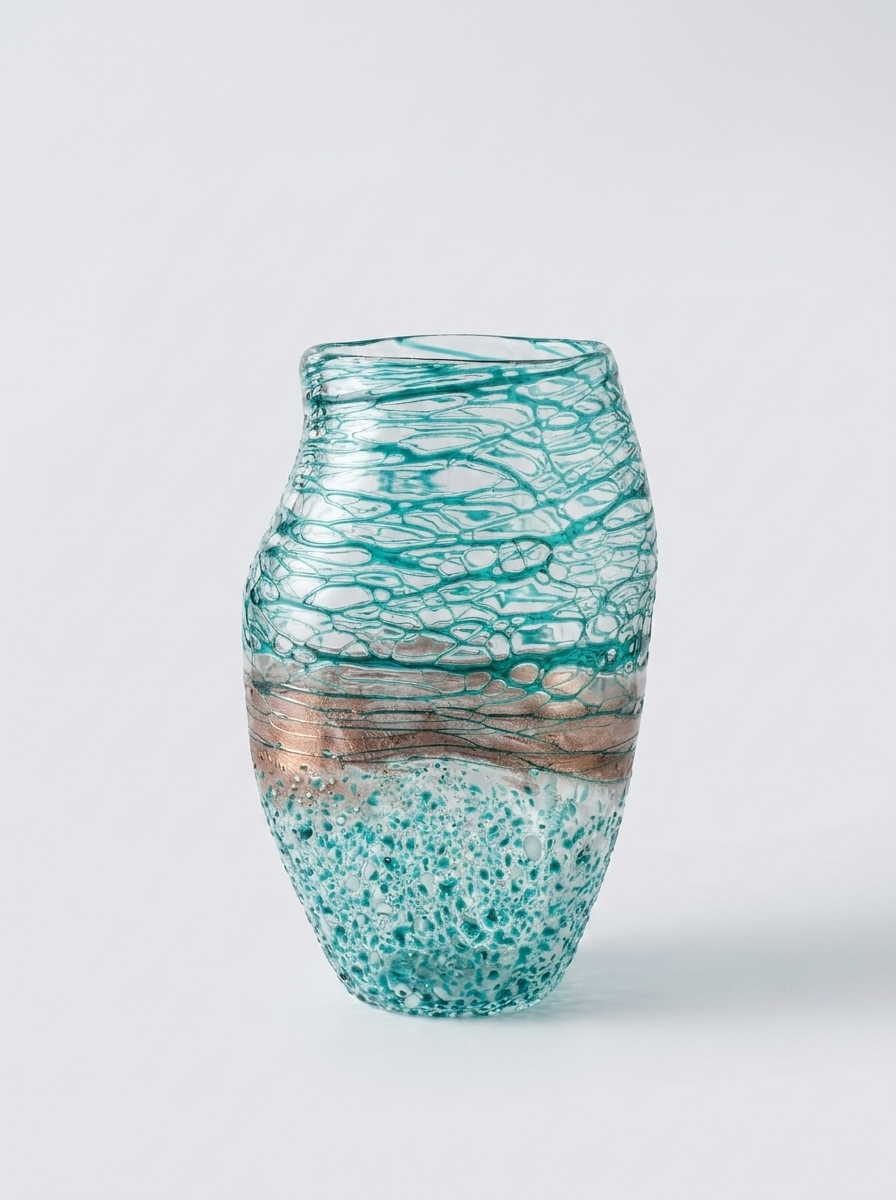 Tarna Textured Glass, art glass vase with layered textured surface details