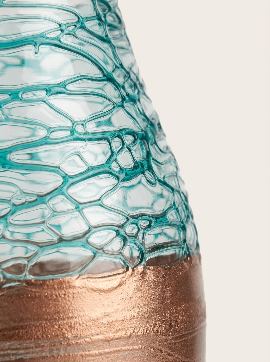 Tarna Textured Glass, close-up of layered textured surface on art glass vase