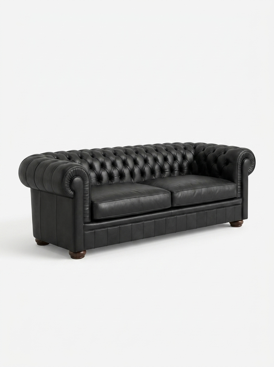 Thron Leather Sofa, tufted cow leather upholstery detail