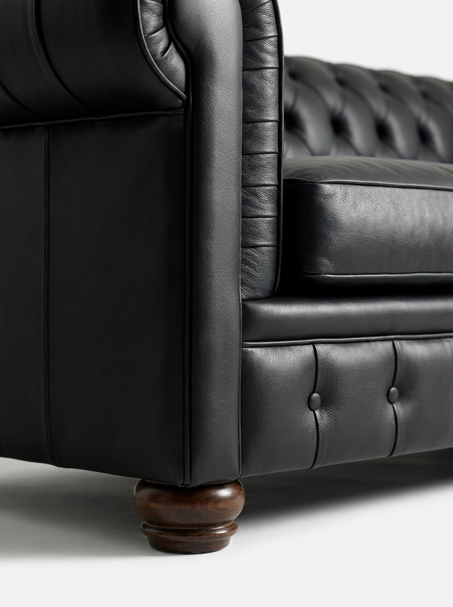 Thron Leather Sofa, Chesterfield sofa in genuine cow leather, back view