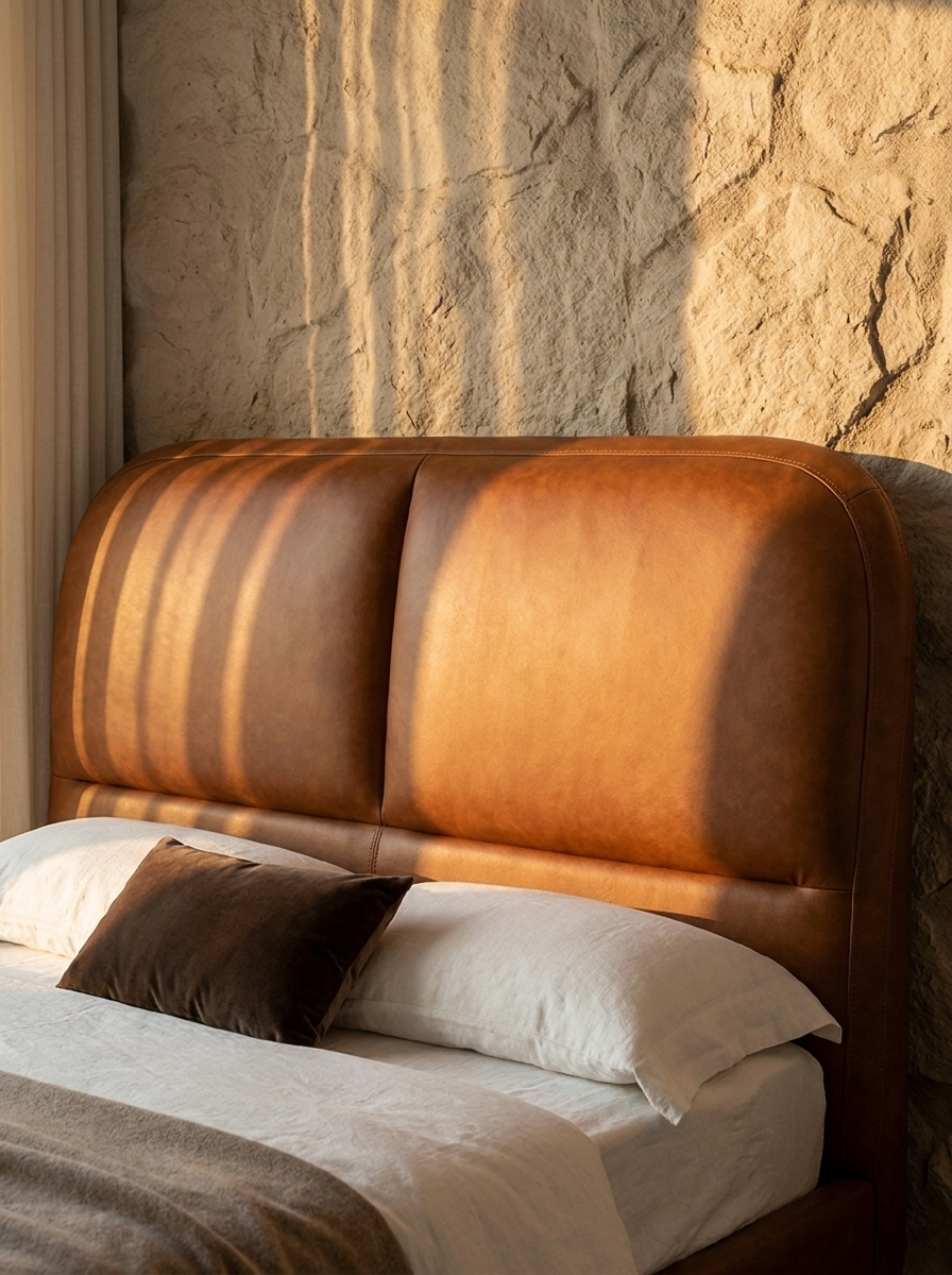Torn Bed, bed in full-grain Nappa leather, back view