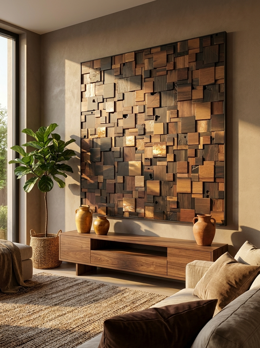 Travav Wall Art, wood mosaic artwork, alternate view