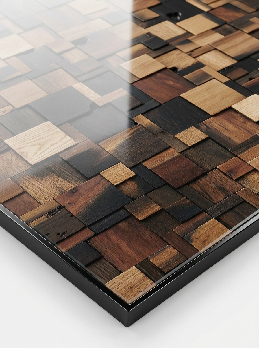 Travav Wall Art, wood mosaic artwork, close-up detail
