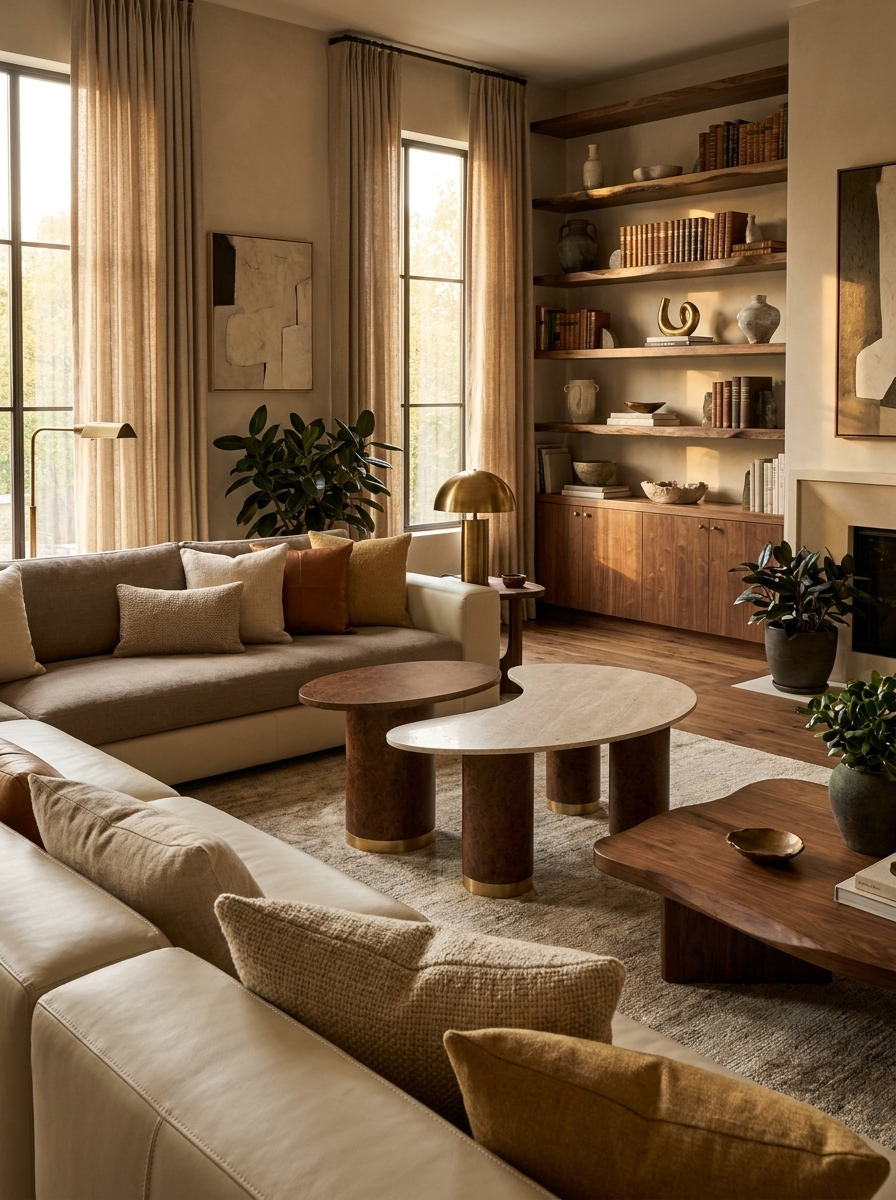 Tvafald coffee table set, close-up of brushed bronze frame