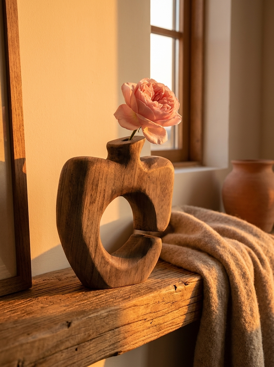 Vagn wooden vase, detail view of paulownia wood grain