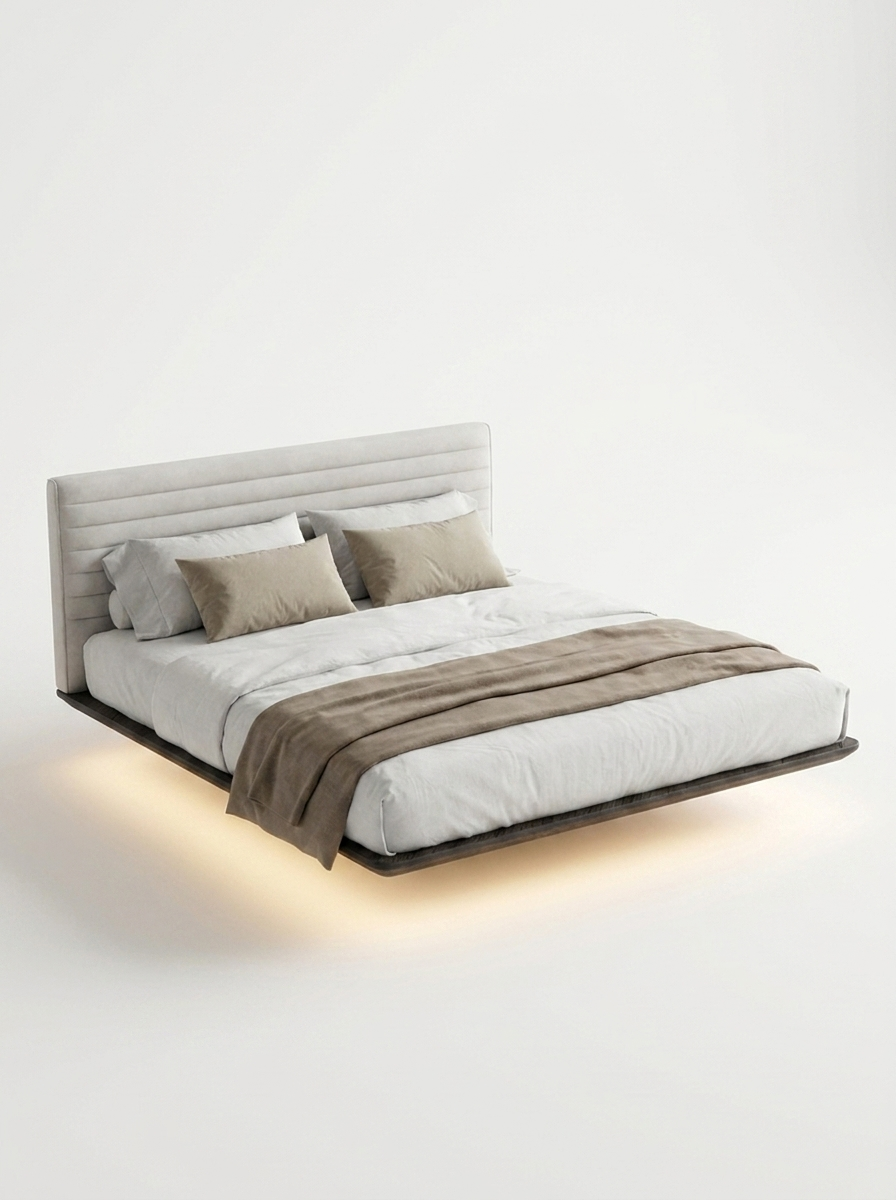 Vanta Floating Bed, matte black oak frame detail