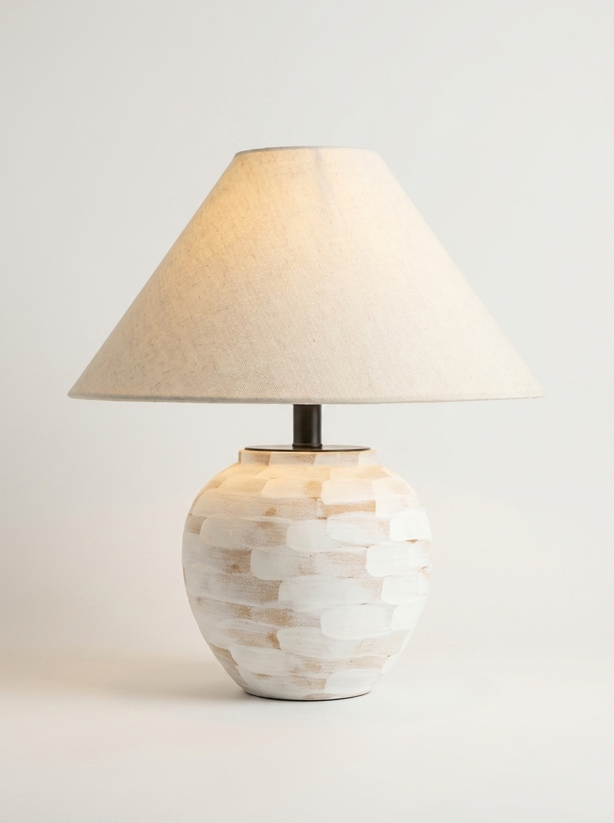 Vard table lamp with handcrafted ceramic base and cream linen shade