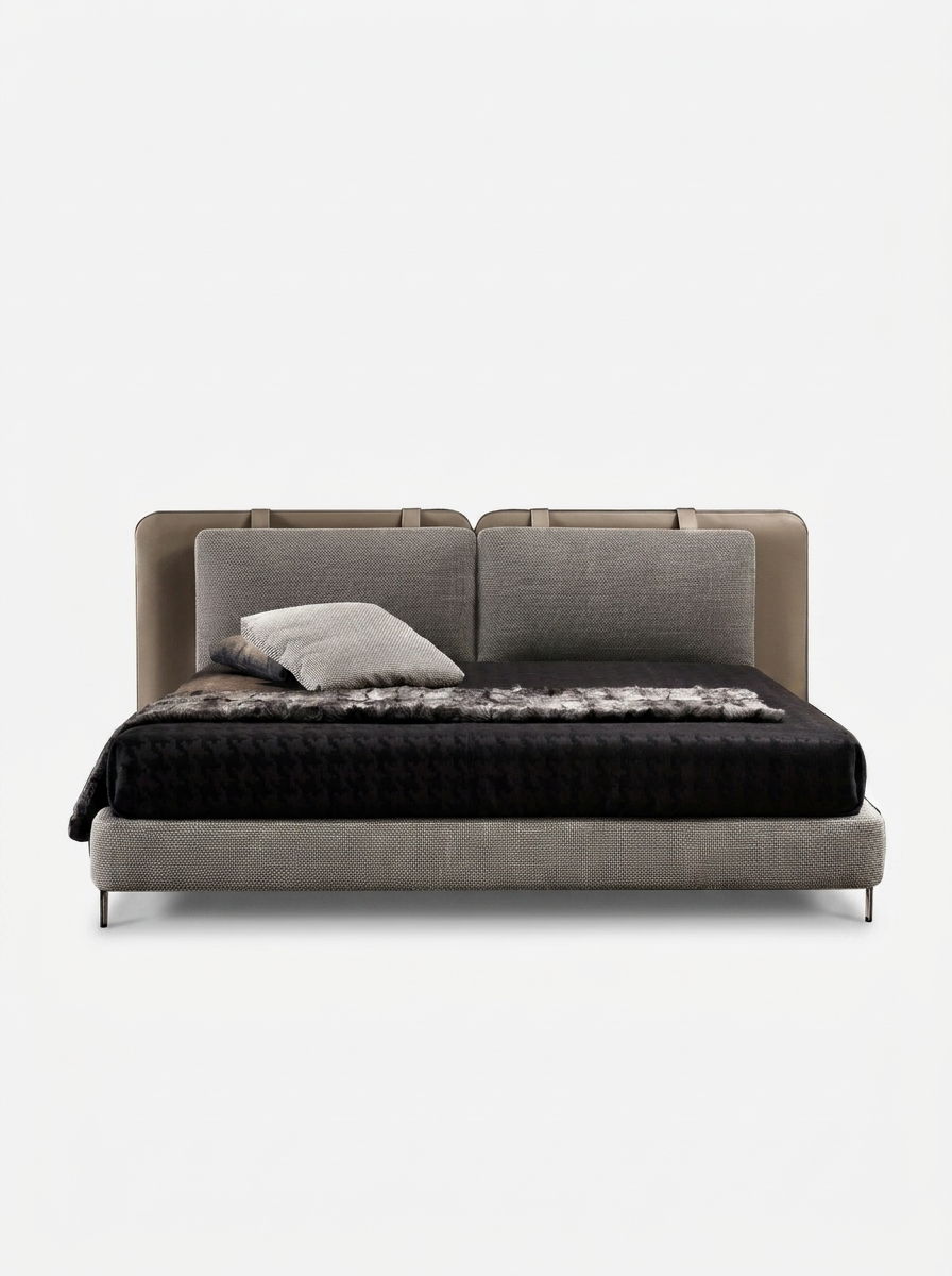 Varden Bed in Fiber Leather, premium fiber leather bed with sculptural upholstered headboard