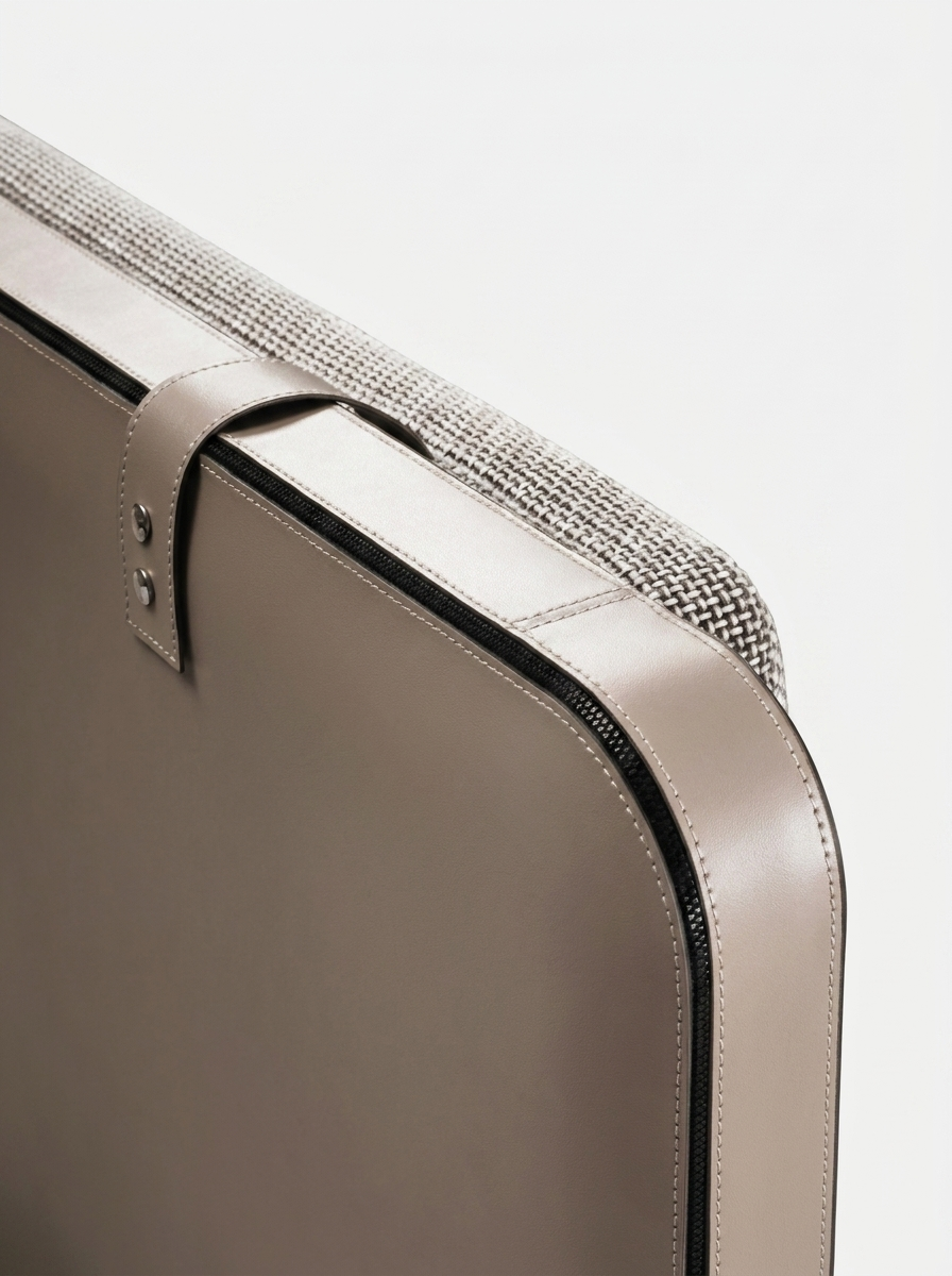 Varden Bed, close-up of fiber leather textured edge