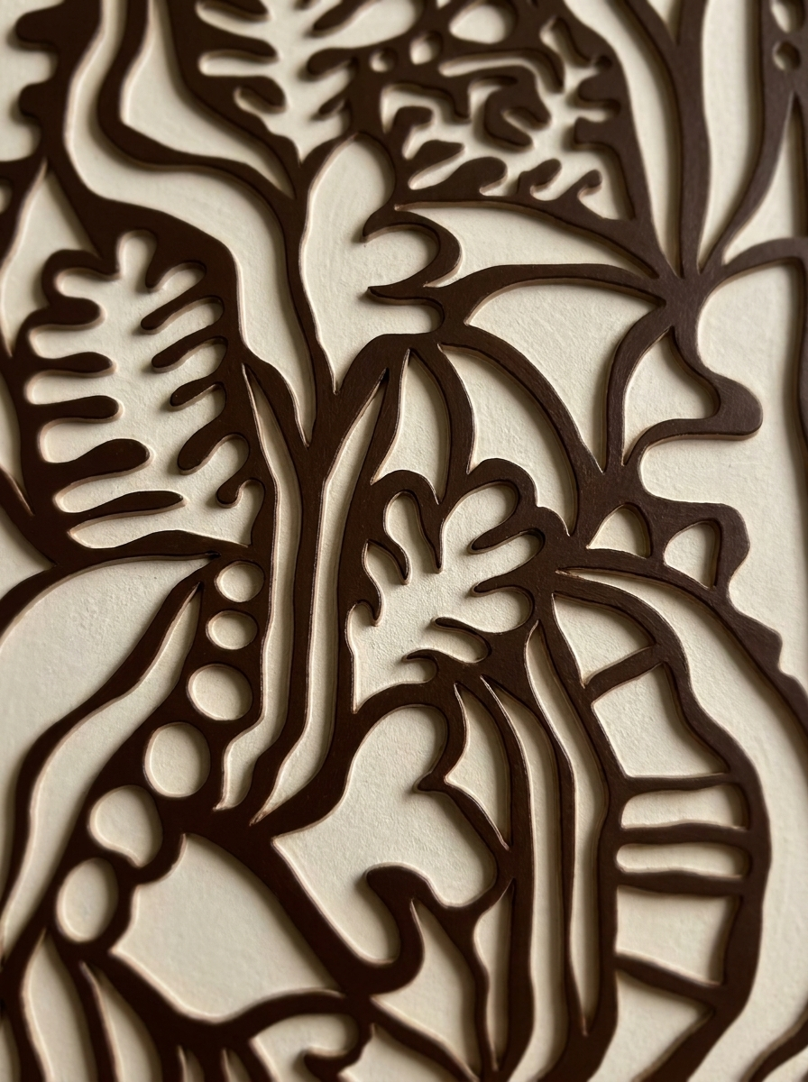 Vaxt Canvas, hand-drawn botanical relief artwork, close-up detail