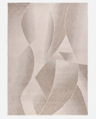 Beige area rug with abstract pattern on a white background
