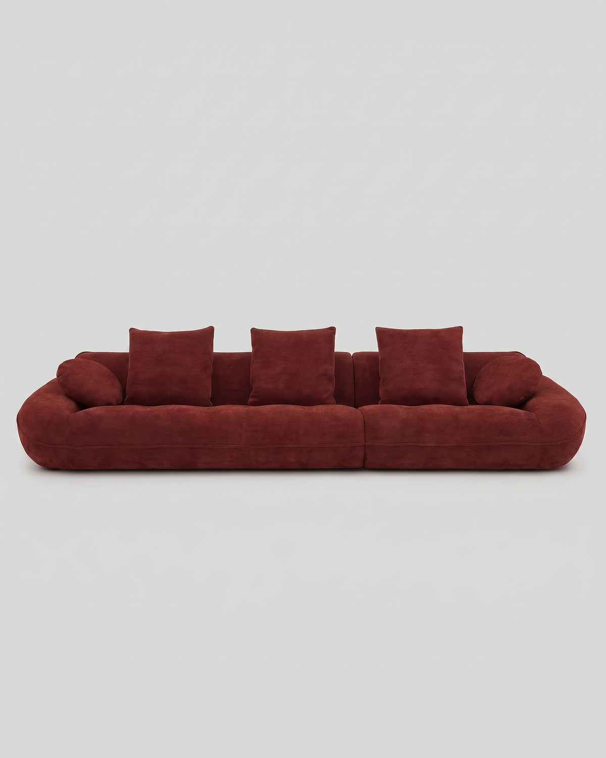 Velor Sculptural Velvet Curved Sofa in Terra Rust, premium French velvet